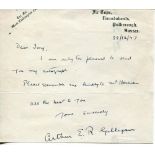 Arthur E.R. Gilligan. Surrey, Sussex & England 1920-1932. Short hand written letter from Gilligan