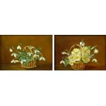 Elizabeth Fisher, American (1871-1959) Pair of oil on canvas Floral Still Life paintings. Signed.