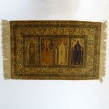 Semi-Antique Multi Niche Silk Blend Prayer Rug, possibly Turkish. Unsigned. Good Condition. Measures