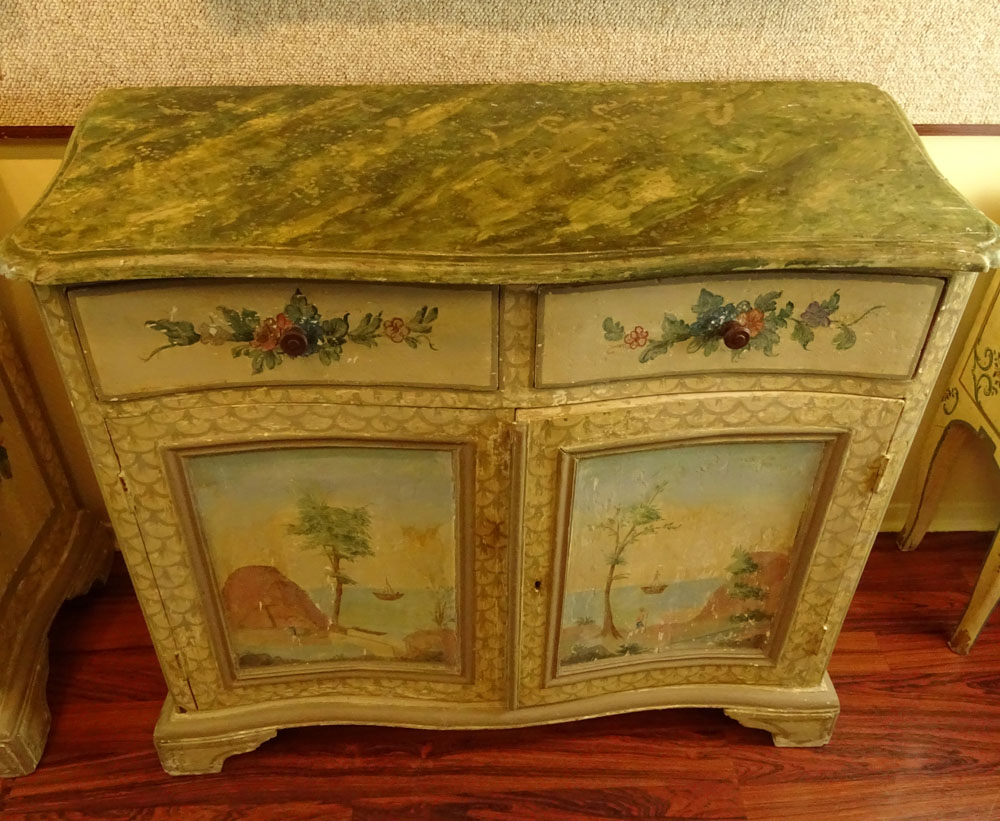 Pair of 19th Century Probably Italian Distressed Painted 2 Door, 2 Drawer Pine Cabinets with Faux - Image 5 of 5