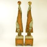 Pair of Early 20th Century Italian Carved Painted and Parcel Gilt Wood Obelisks. Unsigned. Minor