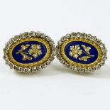 Pair of Circa 1890 Victorian 14 Karat Yellow Gold, European Cut Diamond and Enamel Earrings.