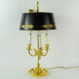 Mid 20th Century French Empire style Bouillotte Lamp with Tole Shade. Unsigned. Good condition.
