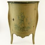 Early 20th Century Italian painted small single door corner cabinet with faux painted marble top.