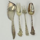 Lot of 4 Large Antique Sterling Silver Serving Pieces. Includes Fish? Server 10-1/2"; serving