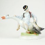 Herend Porcelain Figurine "Boy Riding Goose" Signed with blue Herend backstamp. Good condition.