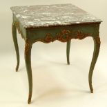 19th Century French Louis XV Style Painted and Parcel Gilt Table With Modern Marble Top. Unsigned.