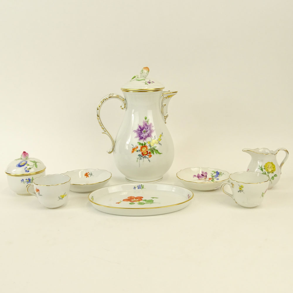 Meissen Hand Painted Porcelain Partial Tea/Coffee Service. Includes: Pot, 9-1/2"; covered sugar,