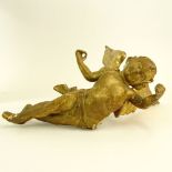 19th Century Probably Italian Carved in Gilt Wood Angel Figure. Unsigned. Repairs, rubbing and