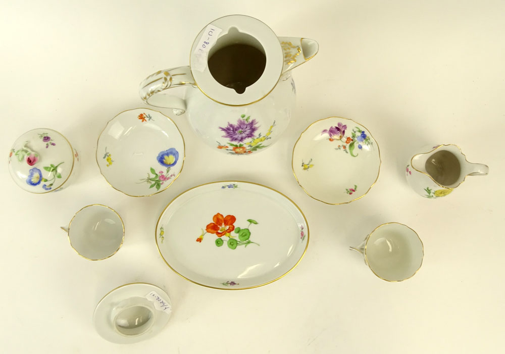 Meissen Hand Painted Porcelain Partial Tea/Coffee Service. Includes: Pot, 9-1/2"; covered sugar, - Image 3 of 5