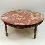 19/20th Century carved painted parcel gilt wood coffee table with marble top. Unsigned. Rubbing,