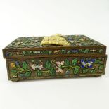 Antique Chinese Enameled Box with Applied Carved Ivory Figure. Floral motif and wood lined. Marked