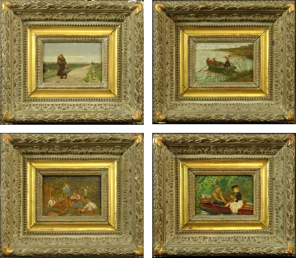 Collection of 4 Antique Continental Miniature Oil Paintings on Panels. Signatures include - Image 2 of 6