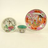 Chinese Qing Dynasty Famille Rose Saucer; Chinese Qing Dynasty Famille Rose small dish with Bird and