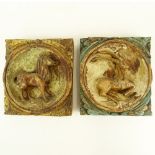 Two (2) Early 20th C Addison Mizner Carved Painted Wall Plaques/Medallions with Animals. Unsigned.