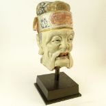 Chinese Ming Dynasty Polychrome Pottery Head on Custom Steel Display Stand. The Gallery Has Been