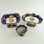 Lot of Three (3) Hand painted Porcelain Compotes. Two Made in England with Floral Motif., One a