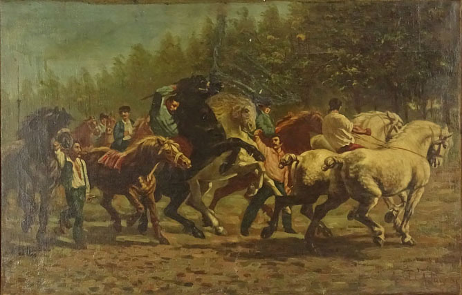 Large Possibly South American 19/20th Century Oil on Canvas. "Horse Riders" Signed lower Right A.