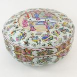 Chinese Rose Medallion Lobbed Porcelain Wedding Box. Reign mark to base. Good condition. Measures