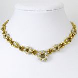 Vintage Italian 18 Karat Yellow Gold and approx. 3.5 Carat Round Cut Diamond Necklace. Signed 750,