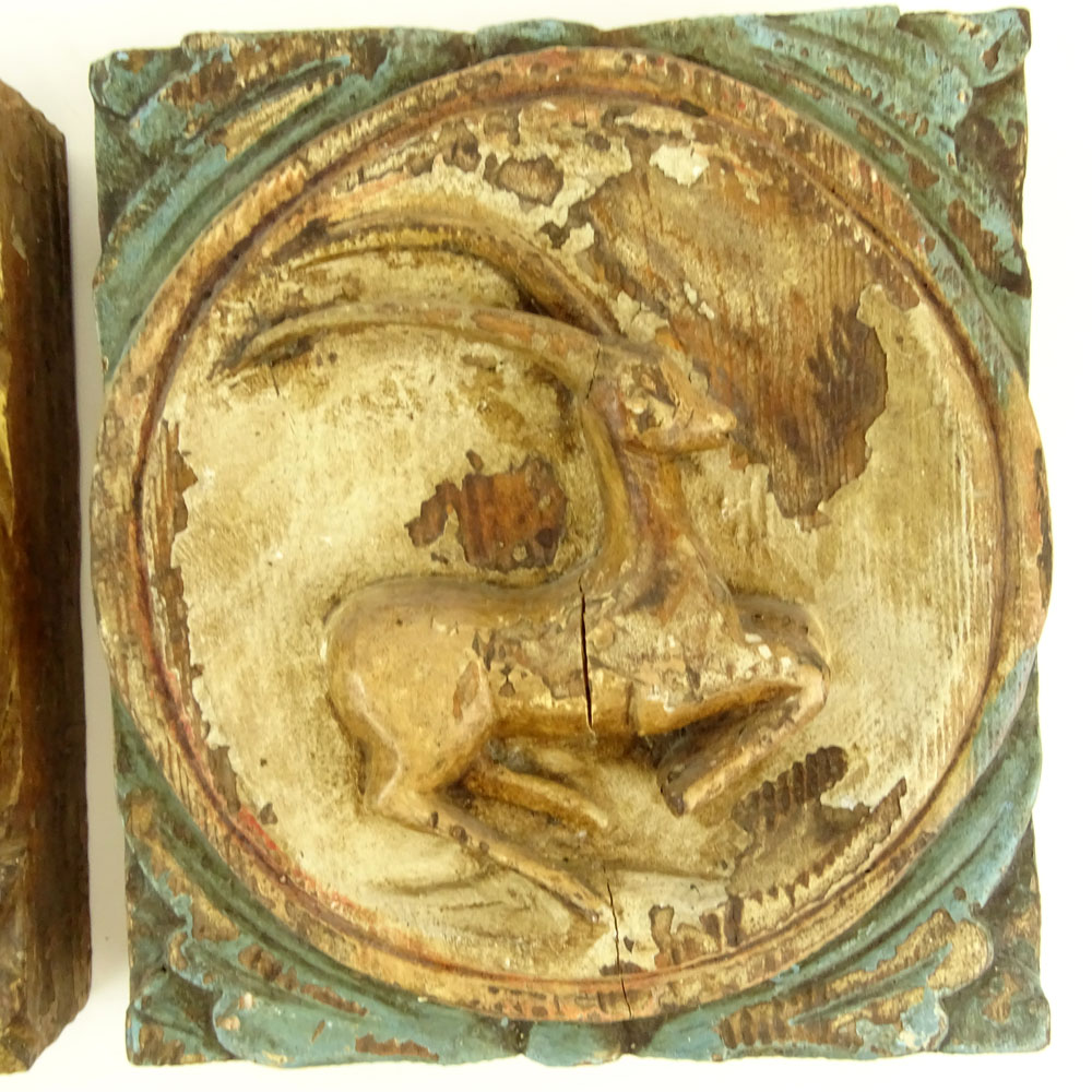 Two (2) Early 20th C Addison Mizner Carved Painted Wall Plaques/Medallions with Animals. Unsigned. - Image 2 of 5