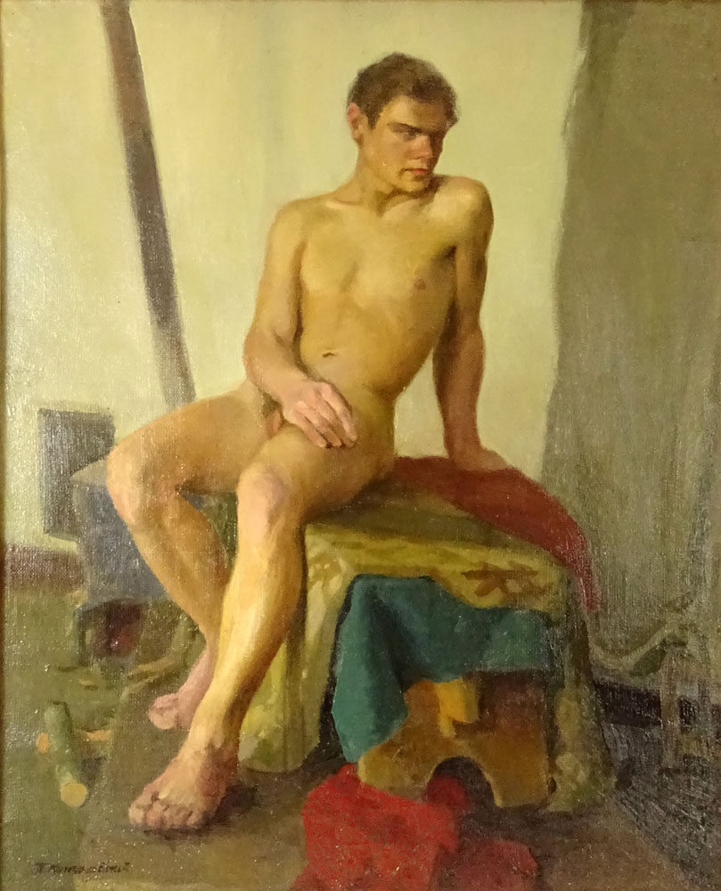 attributed to: Petr Petrovich Konchalovsky, Russian/Ukranian (1876-1956) Oil on canvas "Male Nude"