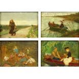 Collection of 4 Antique Continental Miniature Oil Paintings on Panels. Signatures include