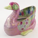 Chinese Porcelain Duck Jardinire Centerpiece. Unsigned. Light rubbing or in good condition.