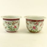 Pair Associated 19/20th Century Chinese Porcelain Famille Rose Jardinires. Unsigned. Yellow stain