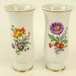 Pair of Meissen Hand Painted Porcelain Vase. Floral motif. Signed with crossed swords marks. Good