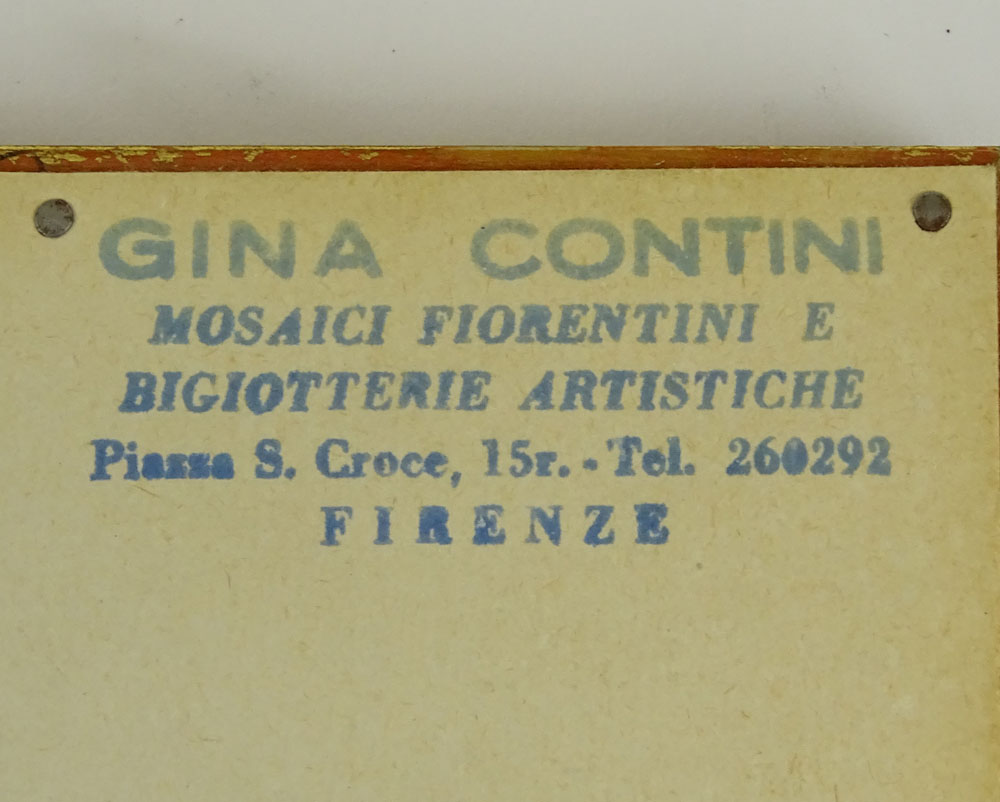 Mid 20th Florentine Pietra Dura Plaque. Stamped en verso Gina Contini. Very good condition. Measures - Image 4 of 4