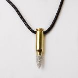 18 Karat Yellow AK-47 Bullet Pendant with 2.0 Carat Pave Set Round Cut Diamond Tip and with