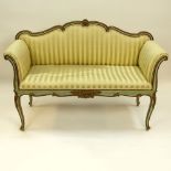 19/20th Century Venetian Style Carved, Painted and Parcel Gilt Wood Bench. Unsigned. Rubbing,