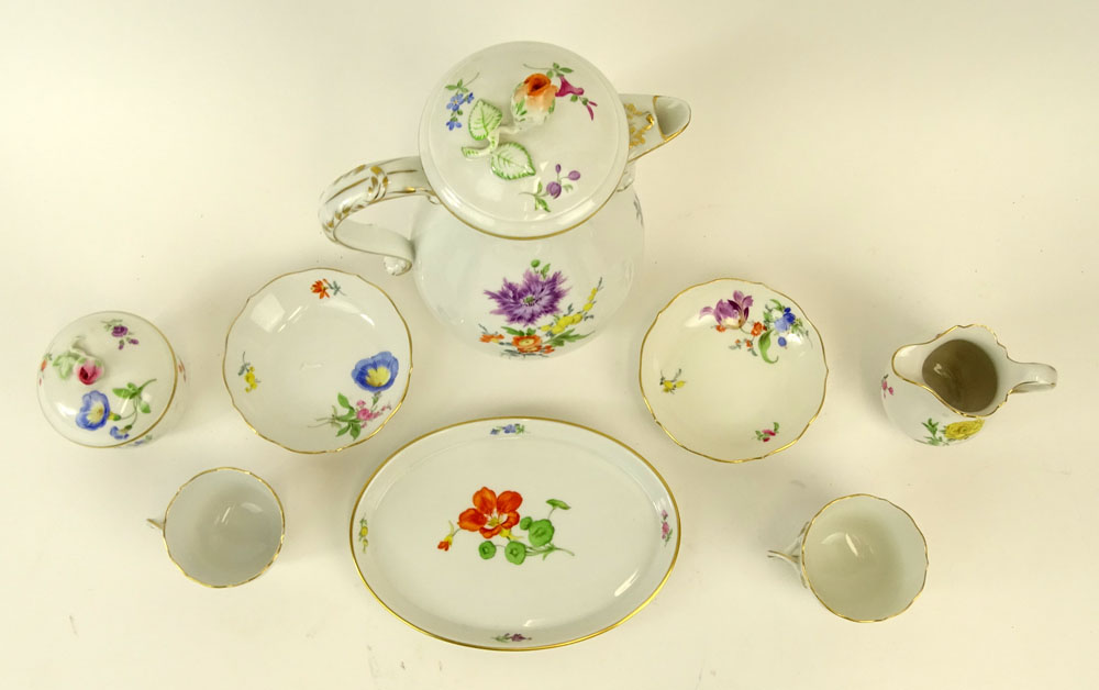 Meissen Hand Painted Porcelain Partial Tea/Coffee Service. Includes: Pot, 9-1/2"; covered sugar, - Image 2 of 5