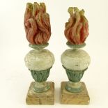 Pair 20th Century Probably Italian Painted Carved Wood Torch Finials. Unsigned. Losses, restoration,