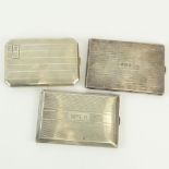 Three (3) Vintage Sterling Silver Cigarette Cases. Signed Sterling. Surface wear from normal use