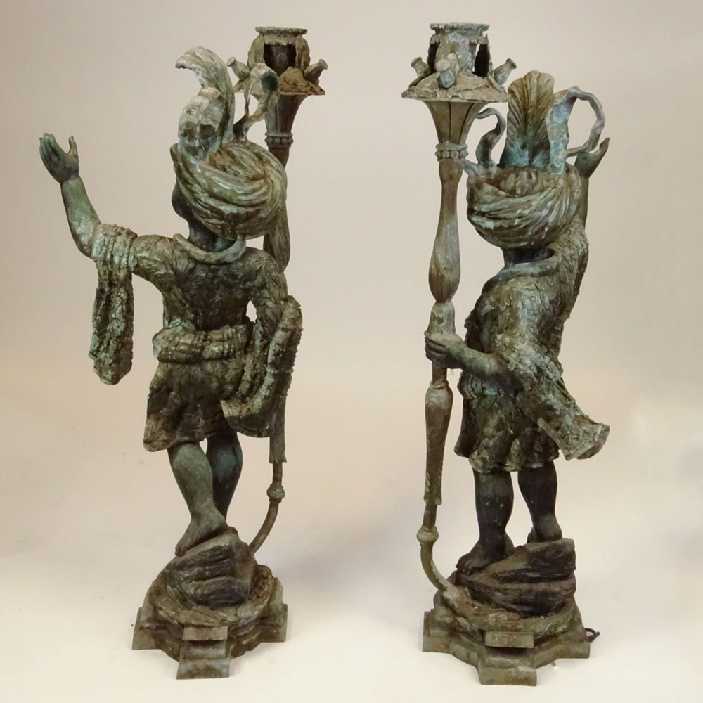 Pair 20th Century Bronze Nubian Torchieres. Unsigned. Oxidized patina. Measures 55" H x 27" W. - Image 3 of 3