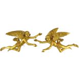 Pair Mid 20th C Century Probably Italian Carved in Gilt Wood Angel Figures. Unsigned. Rubbing and