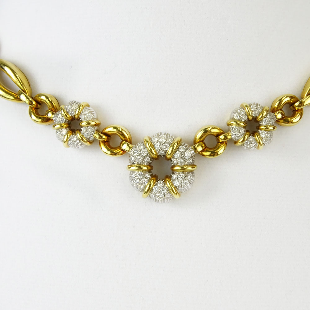 Vintage Italian 18 Karat Yellow Gold and approx. 3.5 Carat Round Cut Diamond Necklace. Signed 750, - Image 2 of 5