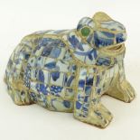 Vintage Mosaic Frog Figure Comprised of Chinese Ming Dynasty Blue & White Porcelain Fragments.