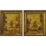 Pair of Early 20th Century French decorative framed panels. Transfer with highlights. Unsigned.