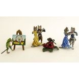 Lot of 6 Pieces Miscellaneous Miniature Cold Painted Vienna Bronzes. Includes 2 pair of dancing cats