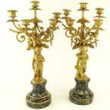 Early 20th Century Gilt Bronze and Serpentine Marble Five Light Candelabra. Unsigned. Very good
