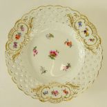 Meissen Hand Painted Reticulated Porcelain Compote. Signed on both plate and base with crossed