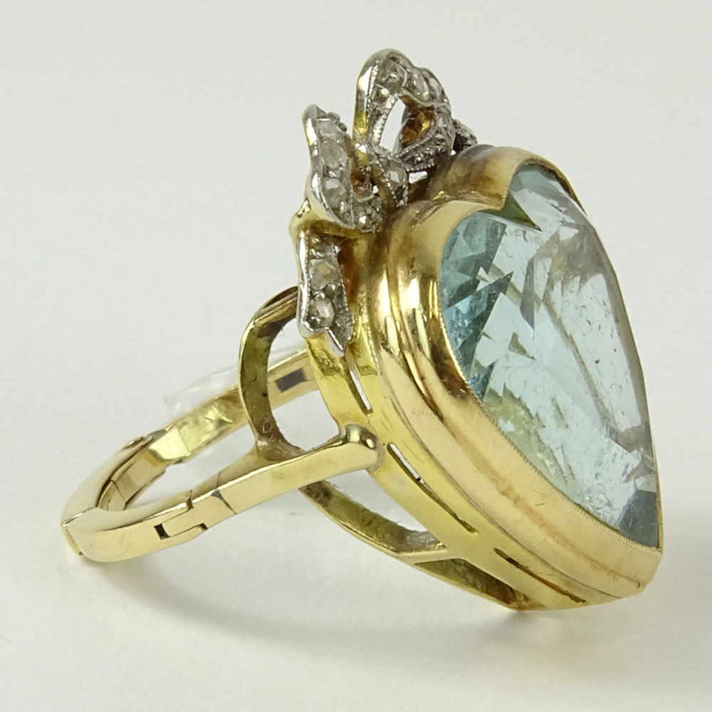 Victorian Heart Shape Aquamarine, Rose Cut Diamond and 14 Karat Yellow Gold Ring. Aquamarine with - Image 2 of 5