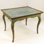 Antique French Louis XV Style Painted Tea Height Table with Chinoiserie style painted top. Unsigned.