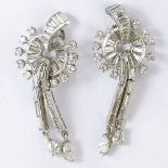 Pair of Circa 1920's Art Deco Approx. 4.0 Carat Diamond and Platinum Earrings. Diamonds E-F color,