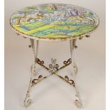 Italian Addison Mizner circa 1920's glazed terracotta tile and wrought iron garden table.