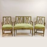 Three Piece 18/19th Century Probably Italian, Painted Lyre Back, Small Bench and 2 Arm Chairs.