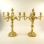 Pair 20th Century gilt bronze rococo 4 light candelabra. Unsigned. Small crack to one arm